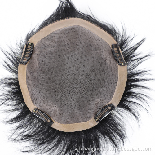 Uniky Stock human hair toupee hair replacement men's wigs lace base with poly around ready for shipment